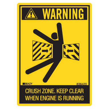 Machinery Safety Sticker - WARNING CRUSH ZONE 100x120mm