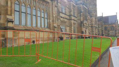 Temporary crowd control barriers at Sydney University